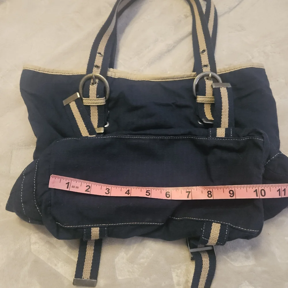 Y2K OLD Navy Bag Purse Navy Blue Ripstop Canvas grommet handles Grunge Gorpcore - Picture 11 of 15